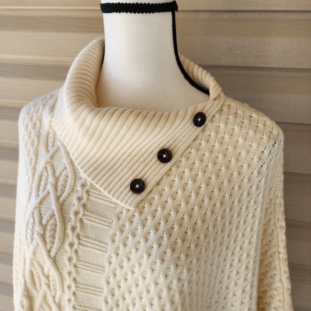 Talbots ivory knit wool blend poncho cape - Picture 3 of 12